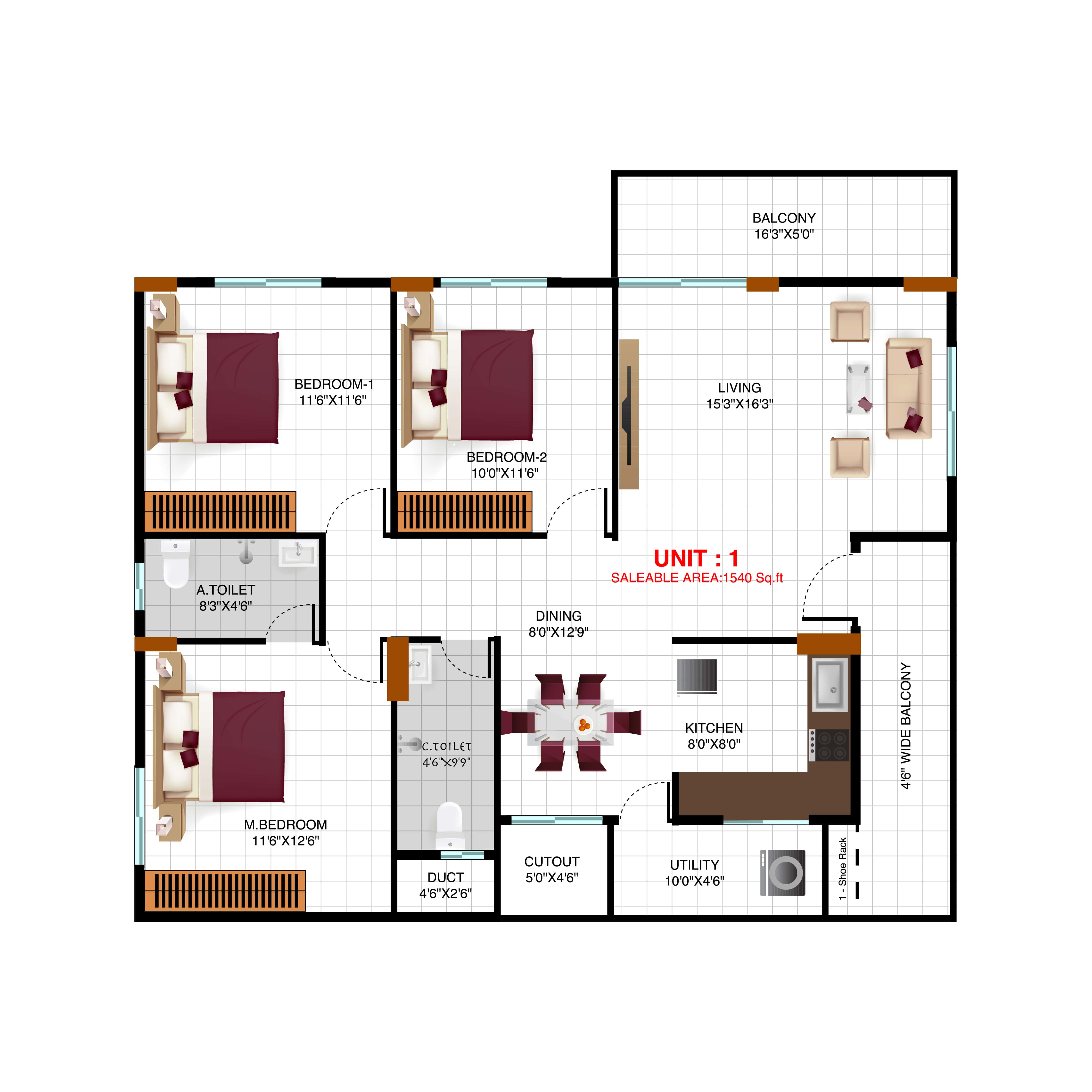 3.5 BHK Floor Plan